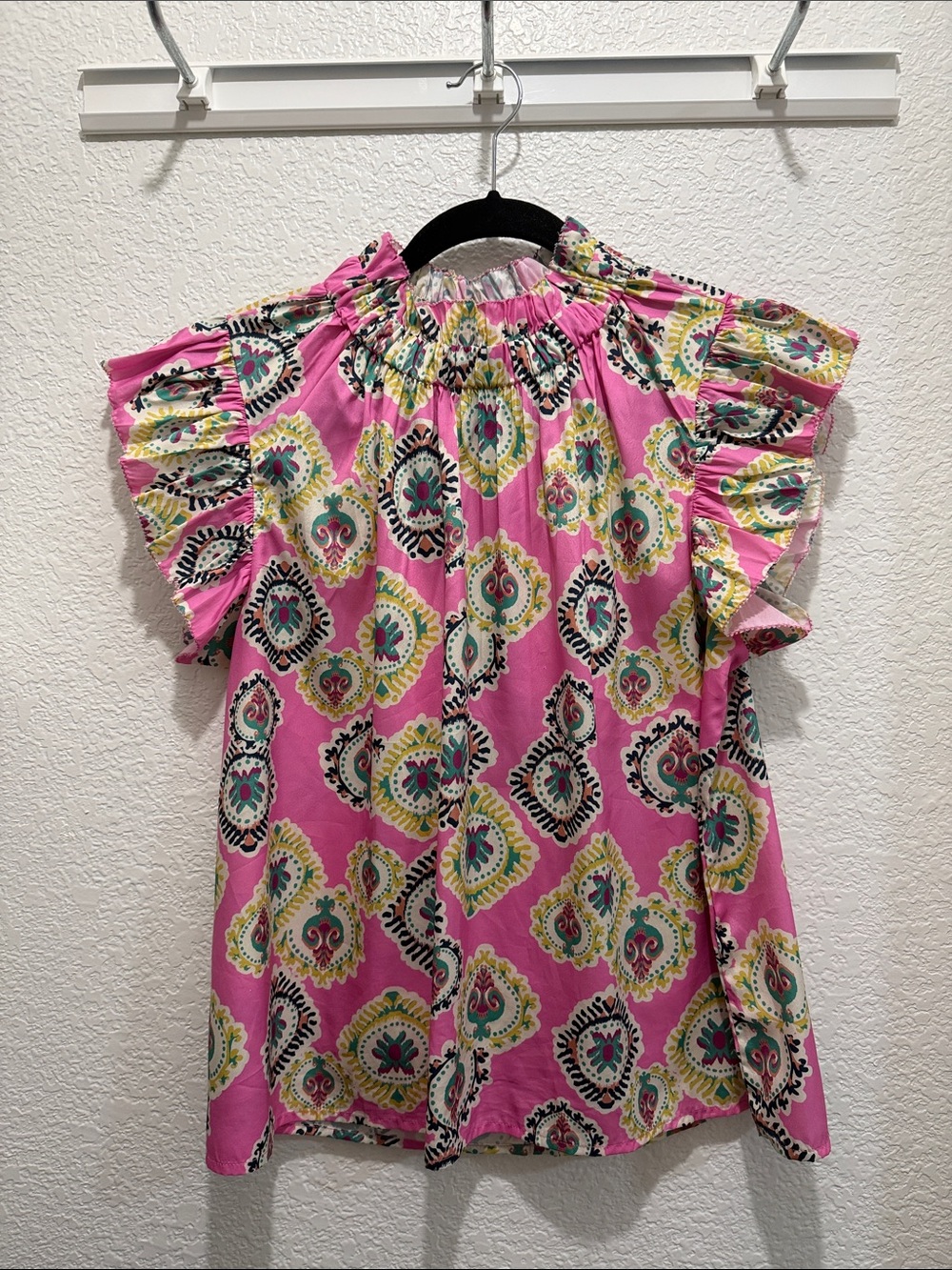 THML Pink Medallion Ruffle Sleeve Blouse